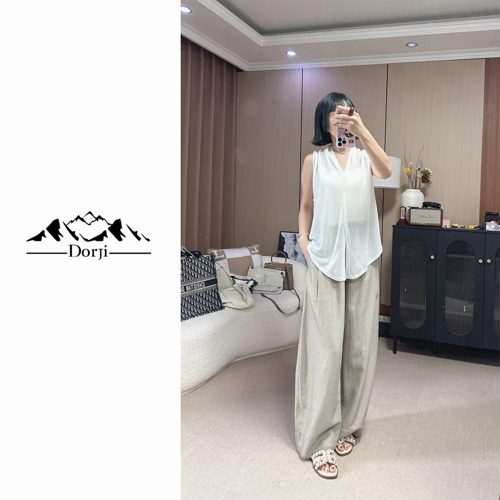 DORJI-女装-夏季时尚百搭高腰直筒亚麻阔腿裤长裤DJ251PA147