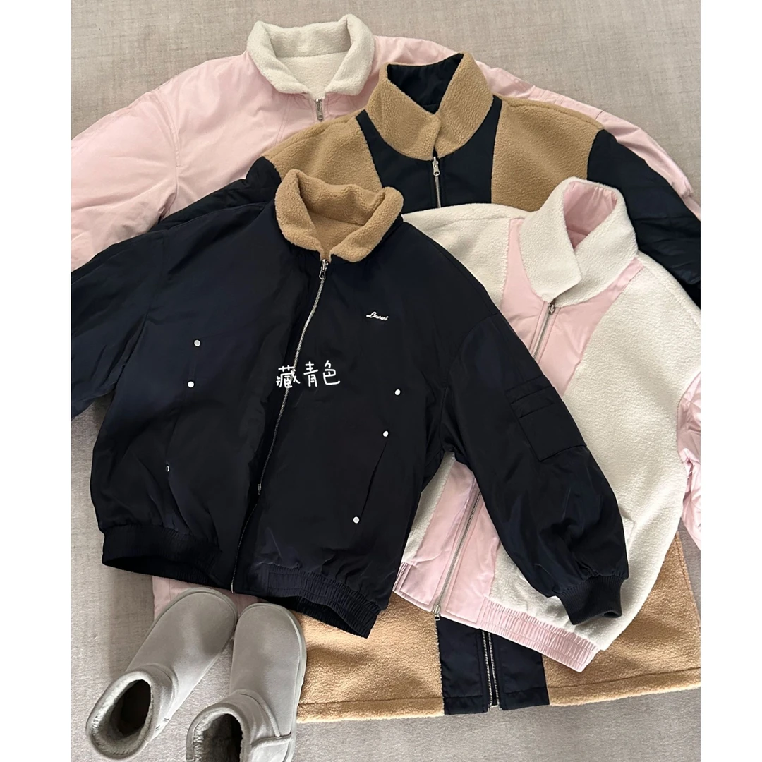 晶咕【两面派！】正反两穿可立领羔羔毛拼接飞行棒球服外套