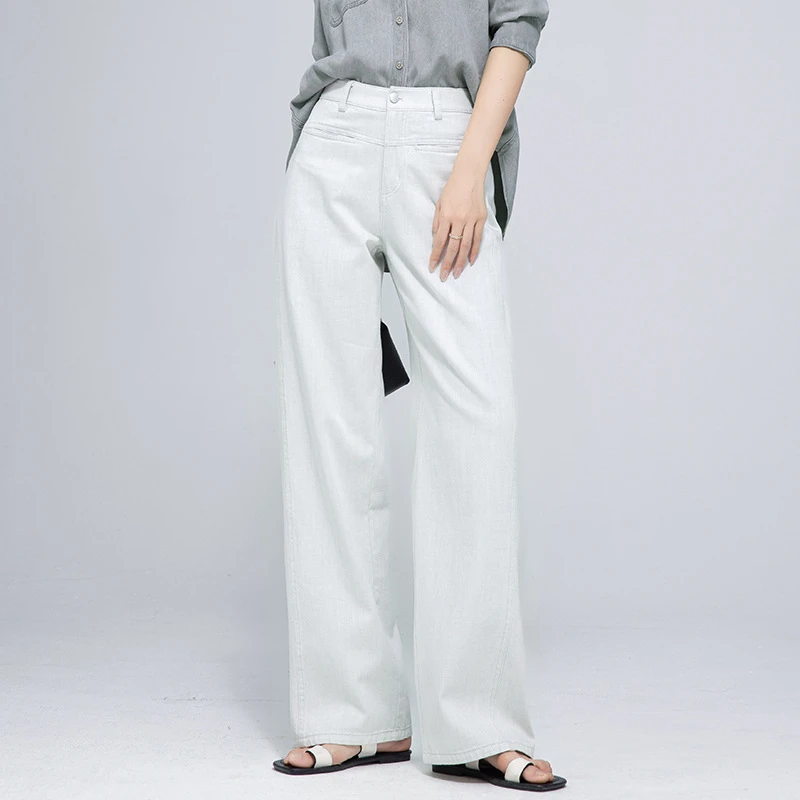【商场同款】2025夏季新款白色阔腿牛仔裤设计感口袋垂感透气直筒裤