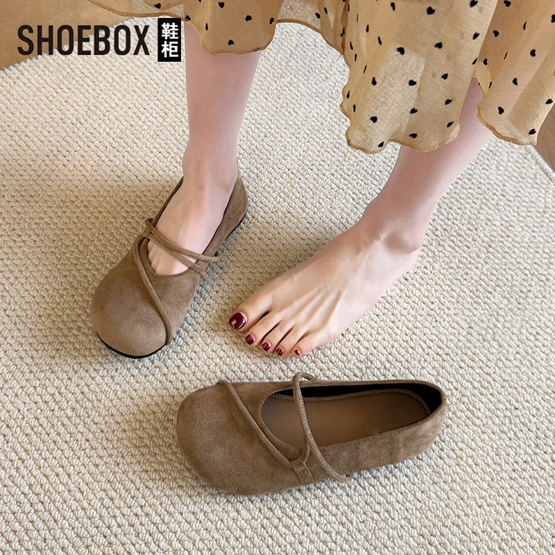 SHOEBOX鞋柜圆头复古软底勃肯鞋女全包2025春夏新款玛丽珍单鞋女