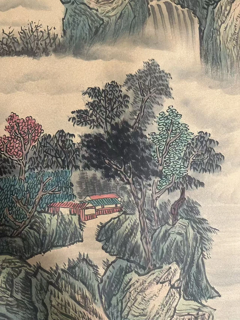 大立轴中堂英客厅办公室适用古山水丝绸画卷轴国画