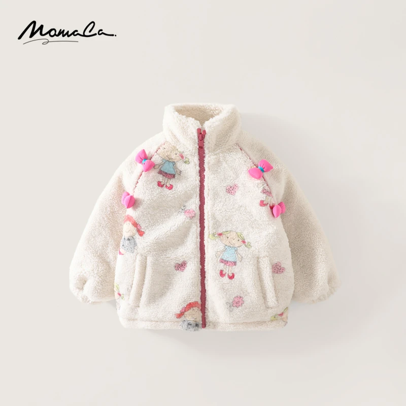 MOMOCO冬季新款女童时尚卡通形象毛毛蝴蝶结外套75830123054
