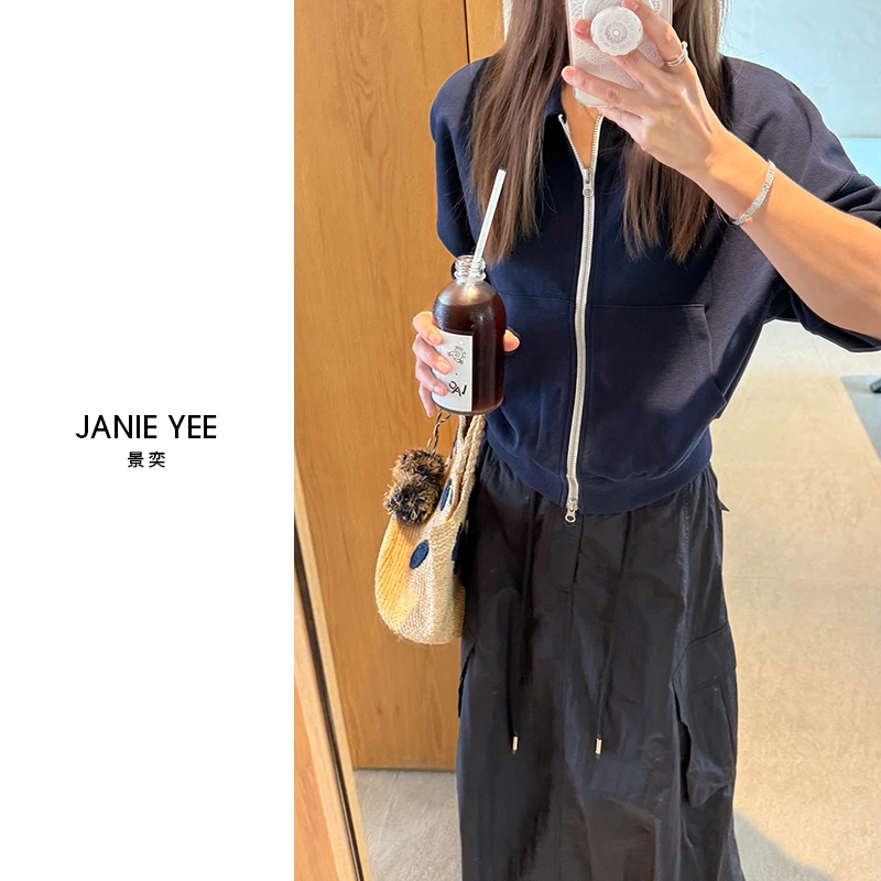 Janie Yee"宏大卫衣" 早春宽松休闲短款polo领棉外套女 25A0332