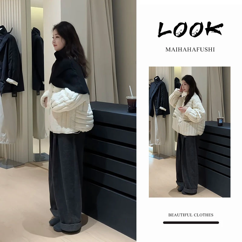 秋季一整套女装2025新款韩版针织斗篷棉服外套高腰阔腿裤两件套装