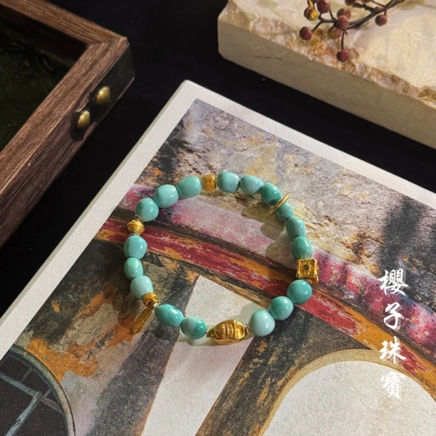 樱子 | 禾观 原矿随形糖豆绿松沉香18K镶时尚设计手串*YZLS1607