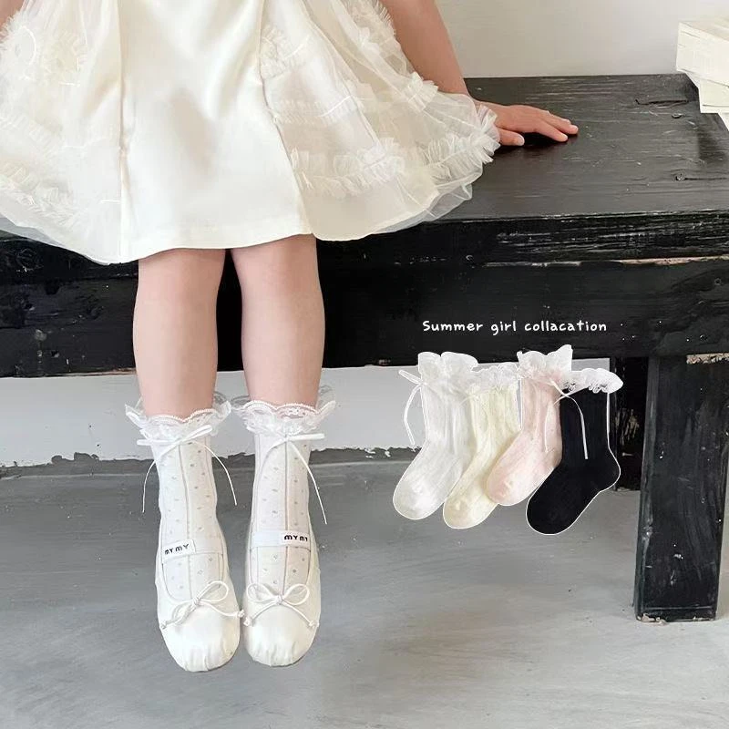 蕾丝花边公主袜夏天网眼女孩宝宝中筒袜女童袜子夏季薄款儿童