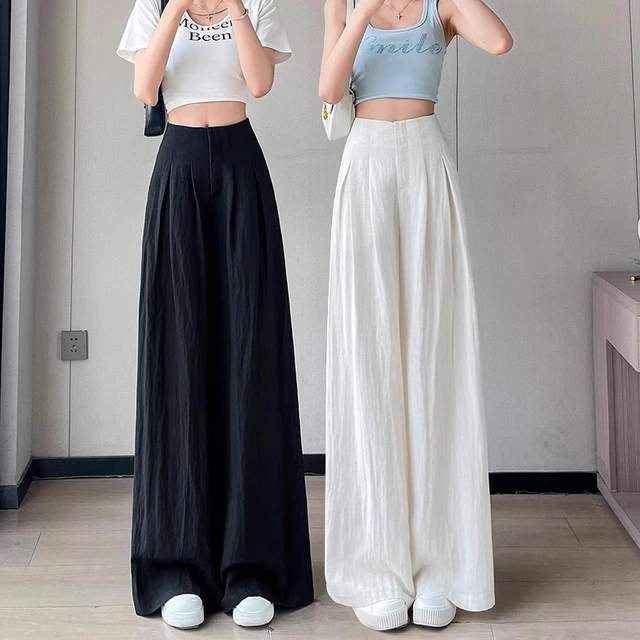 白色冰丝亚麻阔腿裤女夏季2025新款高腰垂感凉凉裤薄款休闲山本裤
