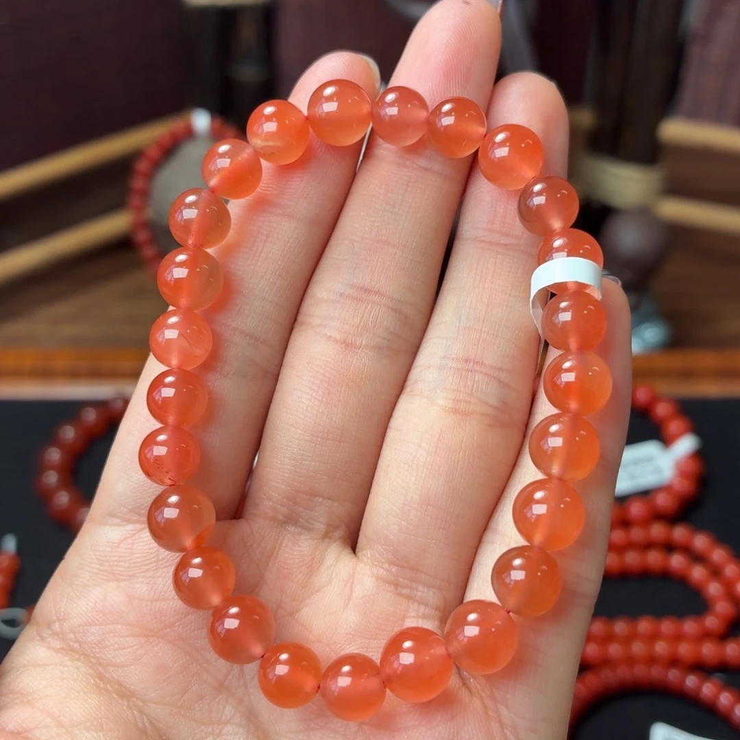 南红玛瑙未镶嵌手串保山原矿南红小庄冰红卡7+