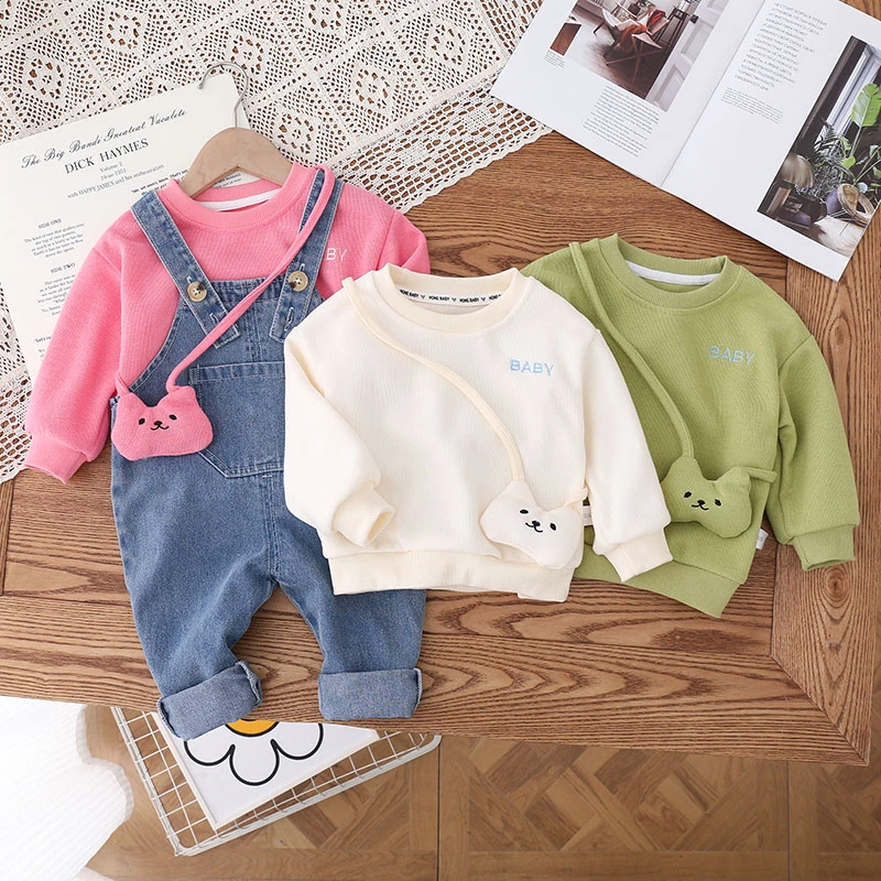 男女童牛仔背带裤新款儿童洋气女宝宝长袖卫衣牛仔两件套