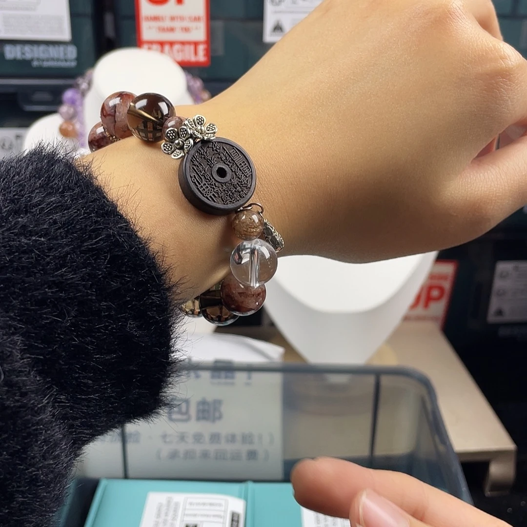 手链银S925镶嵌烟晶