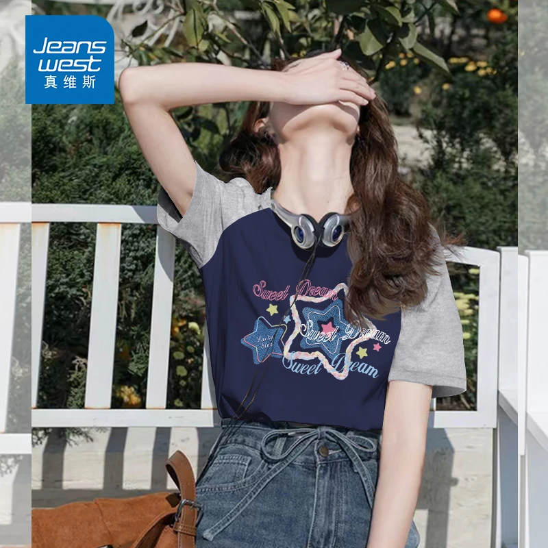 真维斯短袖t恤女装女款爆款20252025年新款初中生韩系洋气衣服
