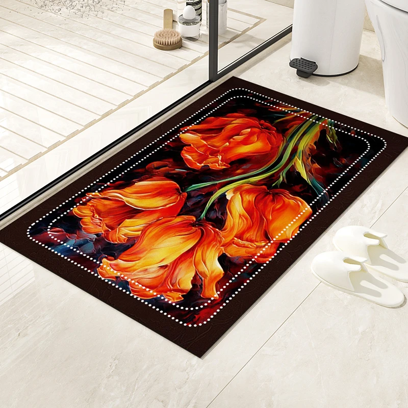 浴室硅藻泥洗澡吸水中式印花垫卫生间厕所洗手池地垫速干防滑脚垫