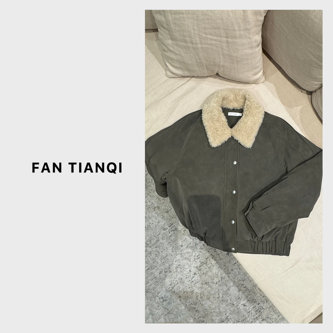 范天奇/FAN TIANQI【暖棕】180克羊毛棉毛领棉服皮外套FSOT59114