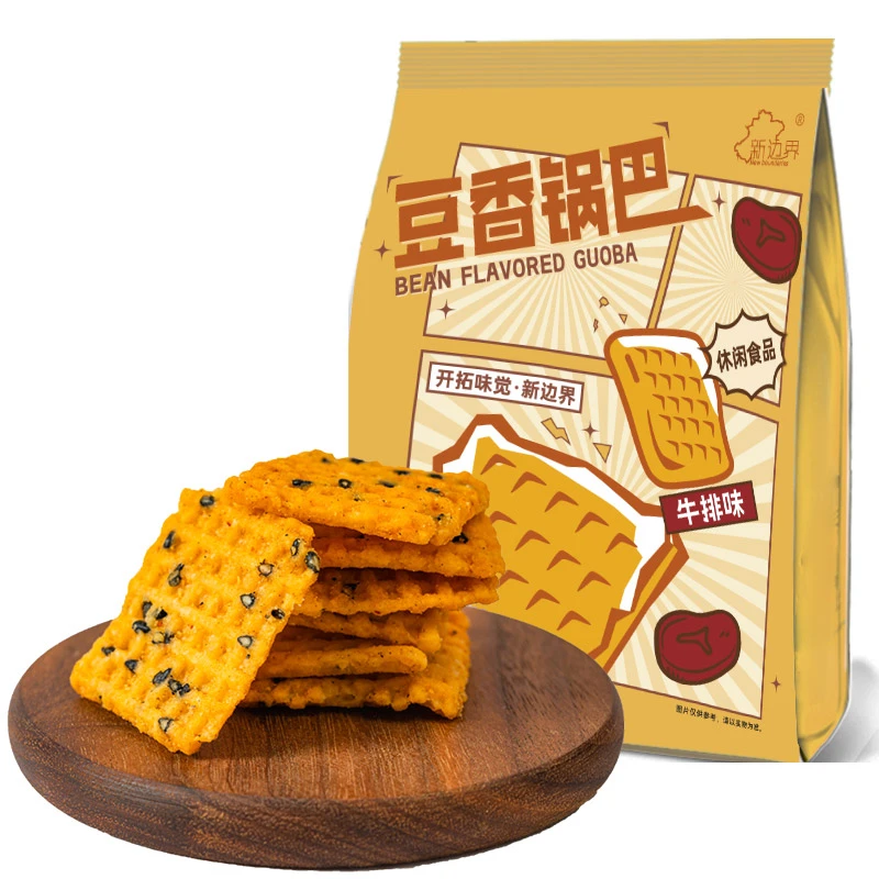 新边界豆香锅巴（牛排味）500g网红怀旧休闲零食大袋装酥脆好吃