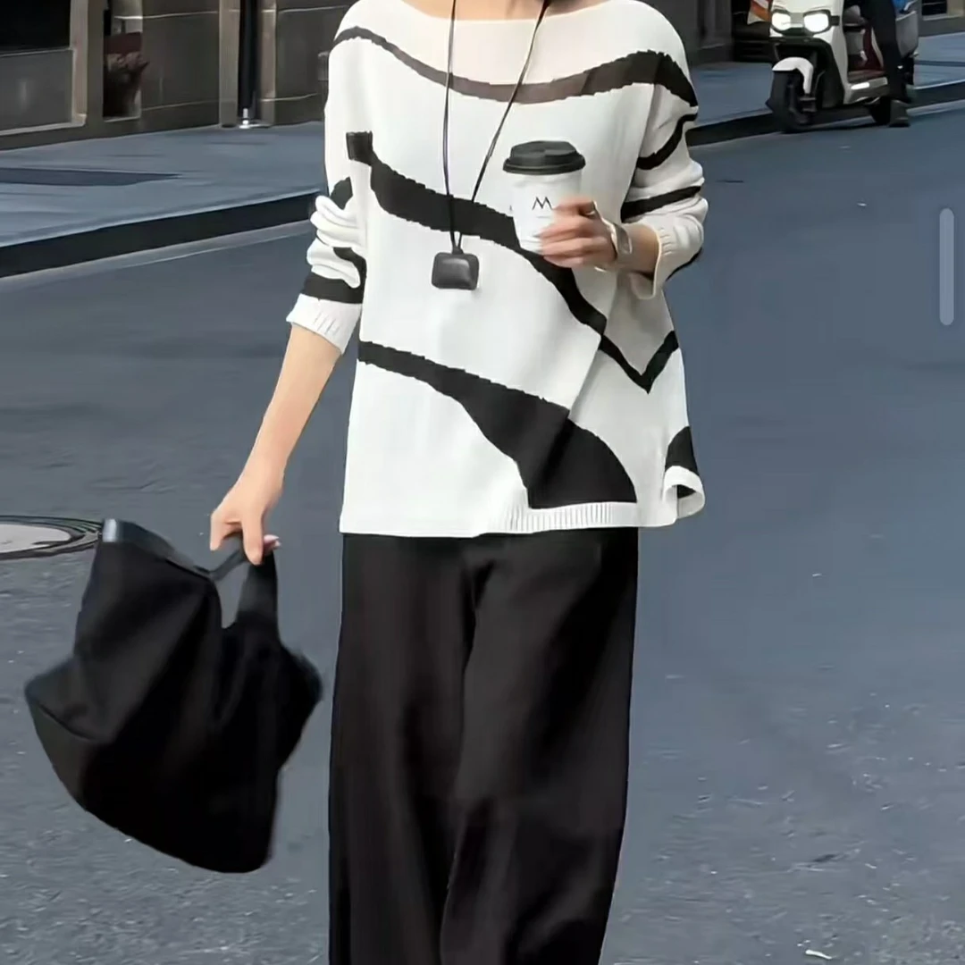 秋季新款时尚长袖上衣阔腿休闲裤女装