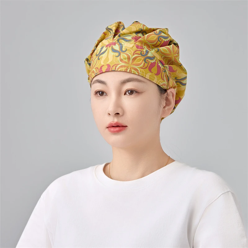 女医生护士帽长发全棉印花薄款蓬蓬帽牙科口腔美容院宠物店工作帽