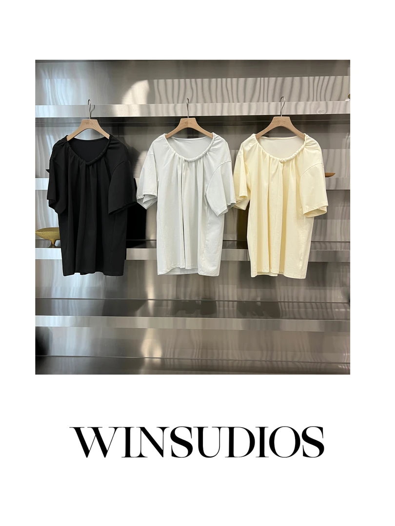 蛋卷【WIN小众定制款】设计领口宽松短袖上衣