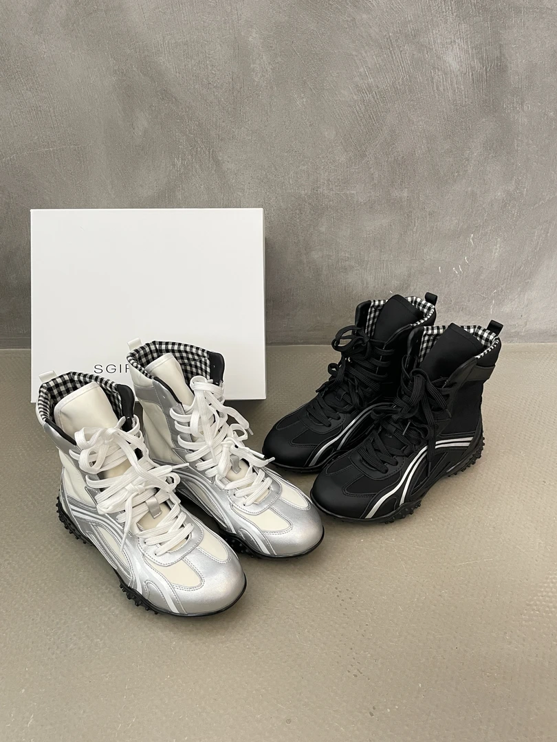 S-GIRL中筒可翻盖银色德训鞋女拳击鞋运动休闲鞋马丁靴短靴A682-2