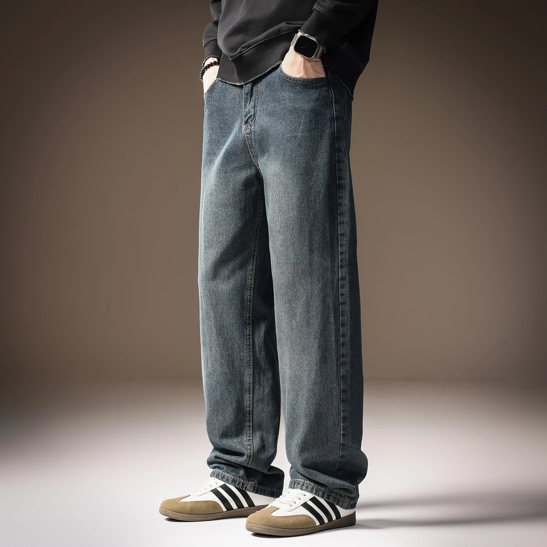 高端美式复古水洗牛仔裤子男2025秋季新款潮流百搭直筒阔腿长裤男