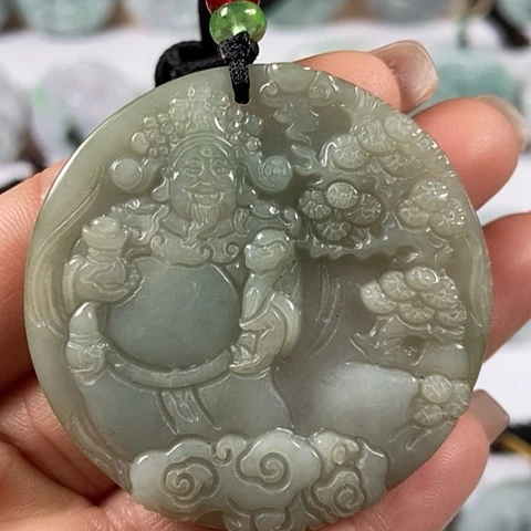 翡翠颈饰未镶嵌山水财神爷福利