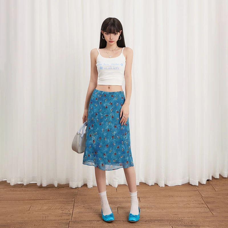 低腰碎花半身裙女2025年新款彩色花卉修身显瘦辣妹包臀中长裙