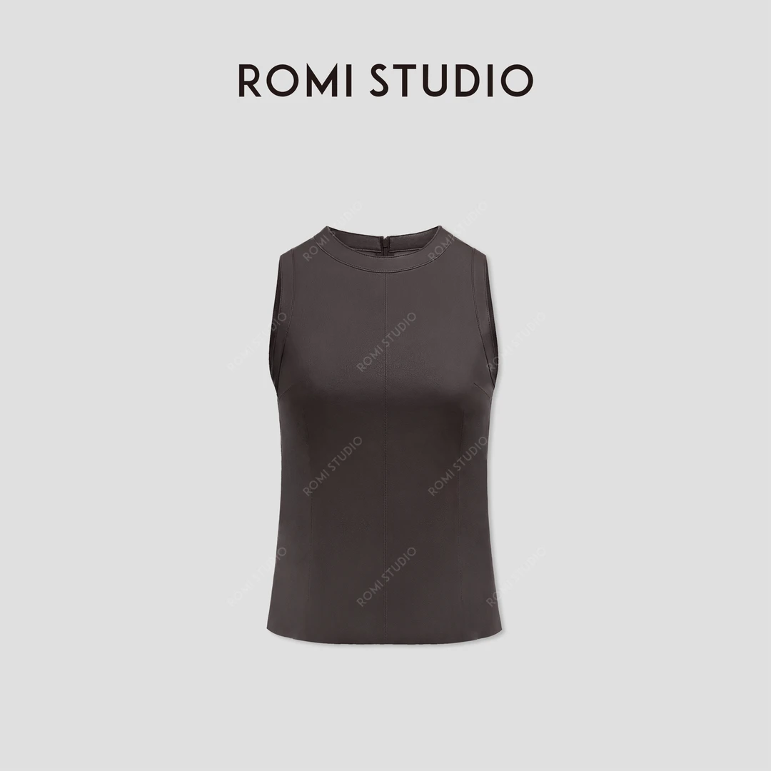 ROMI STUDIO“率性自我”进口弹力绵羊皮轻柔修身皮背心 RWBWWT1480