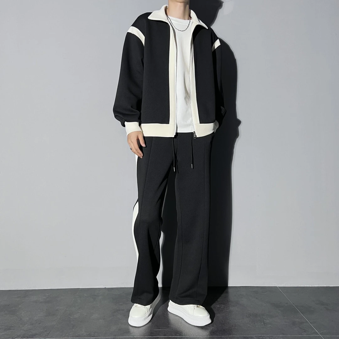 新款撞色拼接夹克外套裤子套装春季男女百搭个性百搭百搭运动百搭