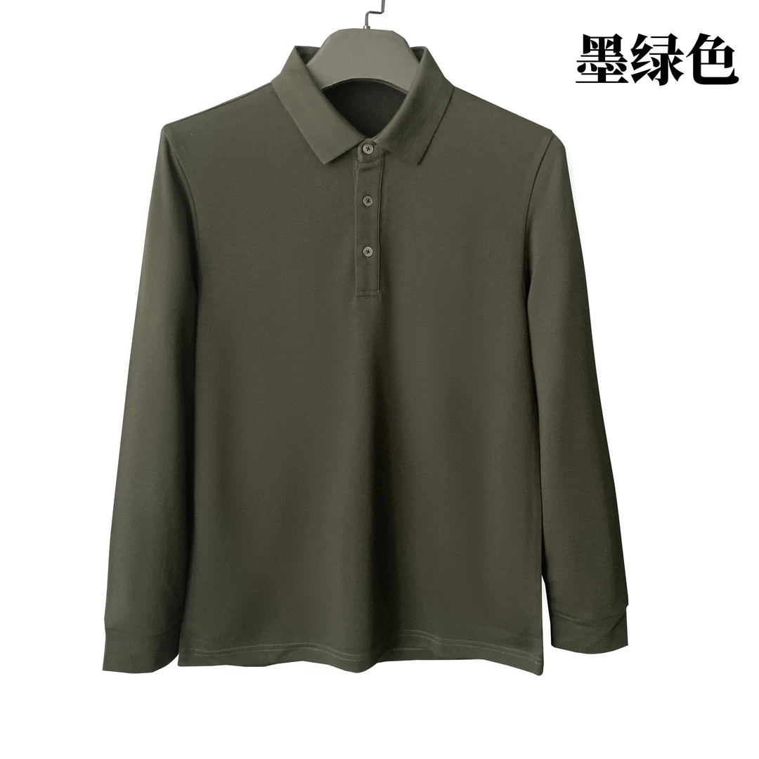 意大利-沙【绵羊毛+长绒棉】经典纯色保暖微弹翻领长袖POLO衫S115