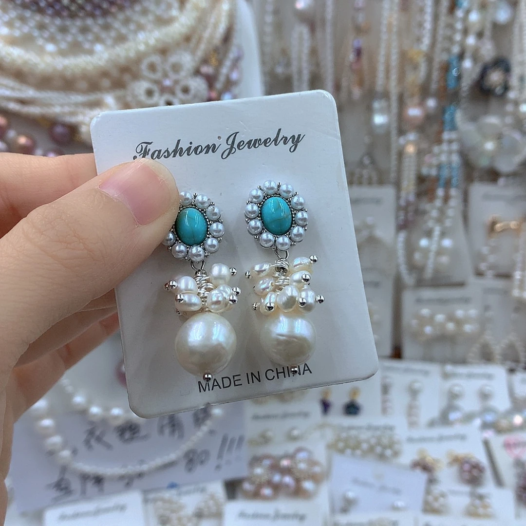 淡水珍珠银S925镶嵌耳饰