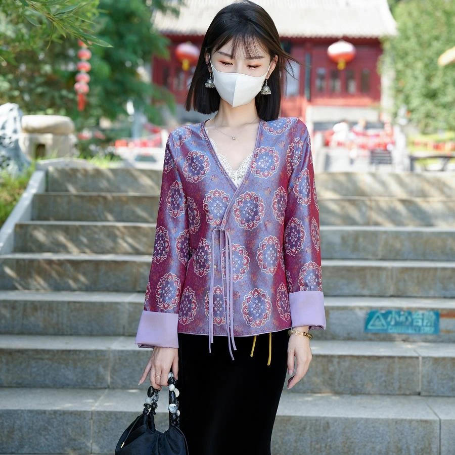 【双旦福利】织霞 双面穿桑蚕丝非遗蜀锦半开领长袖外套 JX-5167