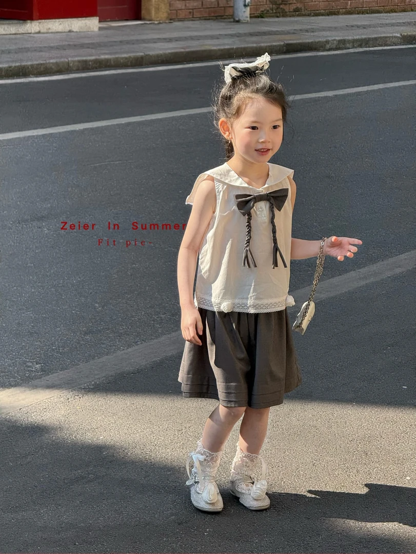 吱尔zeier 25夏无袖上衣海军领半裙套装女宝洋气可爱韩系韩版女童