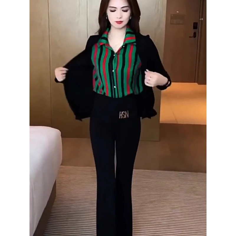 拉夏贝尔假两件长袖衬衫女2025春秋季新款设计感时尚减龄百搭上衣