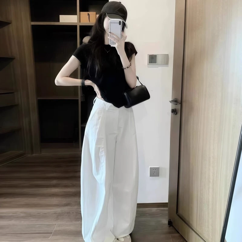 夏日穿搭一整套2025气质新款温柔韩系炸街奶乖黑色显瘦上衣套装裤