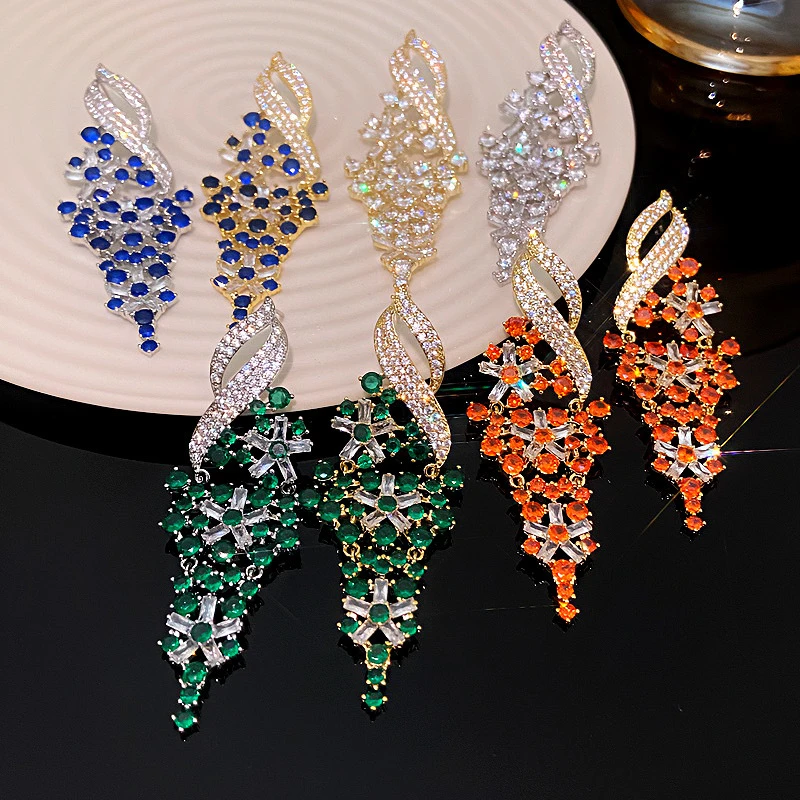 纯铜锆石耳饰 欧美时尚夸张大气耳环潮晚宴走秀礼服搭配耳环