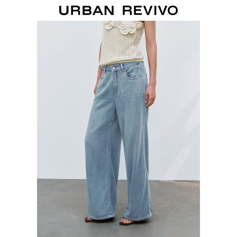 【一秒入夏】UR2025夏季新款女装复古休闲阔腿牛仔长裤UWM850091