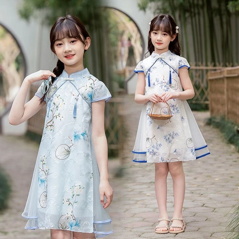 女童夏季连衣裙2025新款洋气中国风女孩汉服夏款旗袍裙时髦公主裙