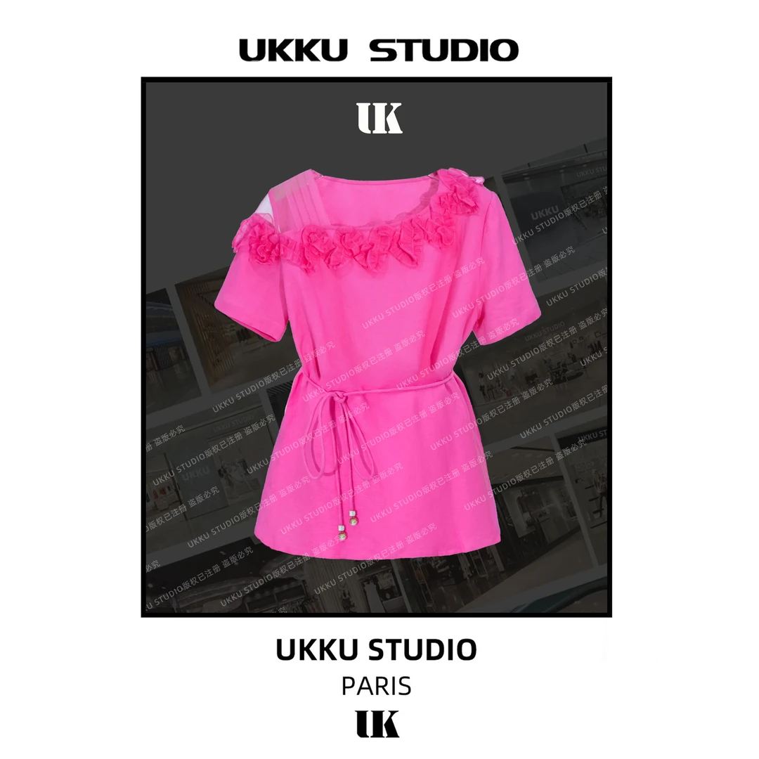 【UKKUSTUDIO】轻奢百搭气质设计感潮牌夏季款上衣613698