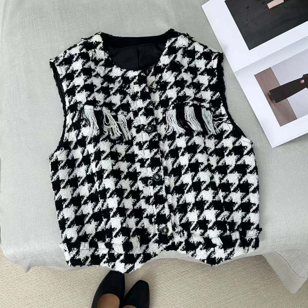 COCO NOTES A224绵羊毛千鸟格马甲背心
