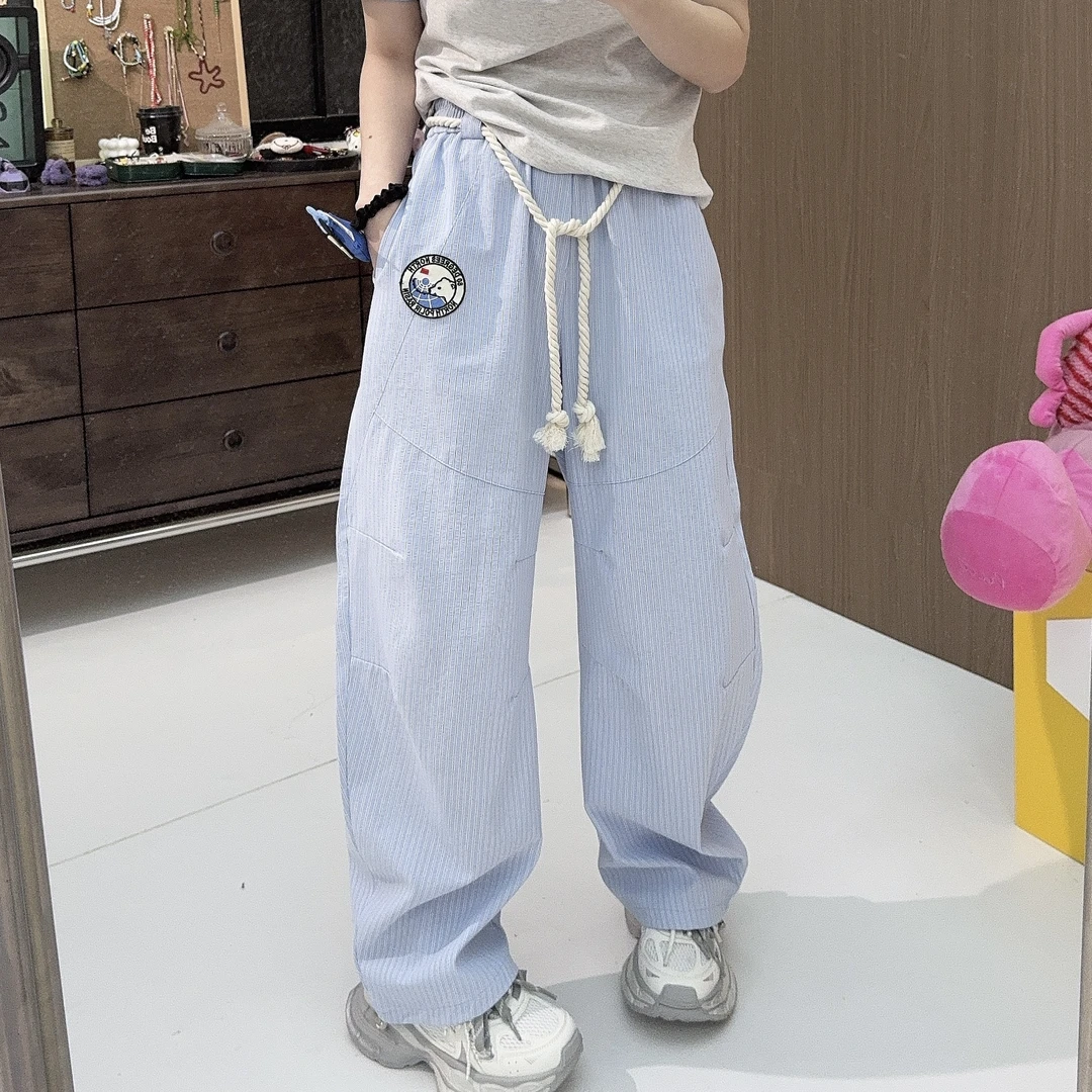 Apr.【白熊裤】弯刀时尚休闲条纹百搭春夏高腰垂感休闲裤女25F086