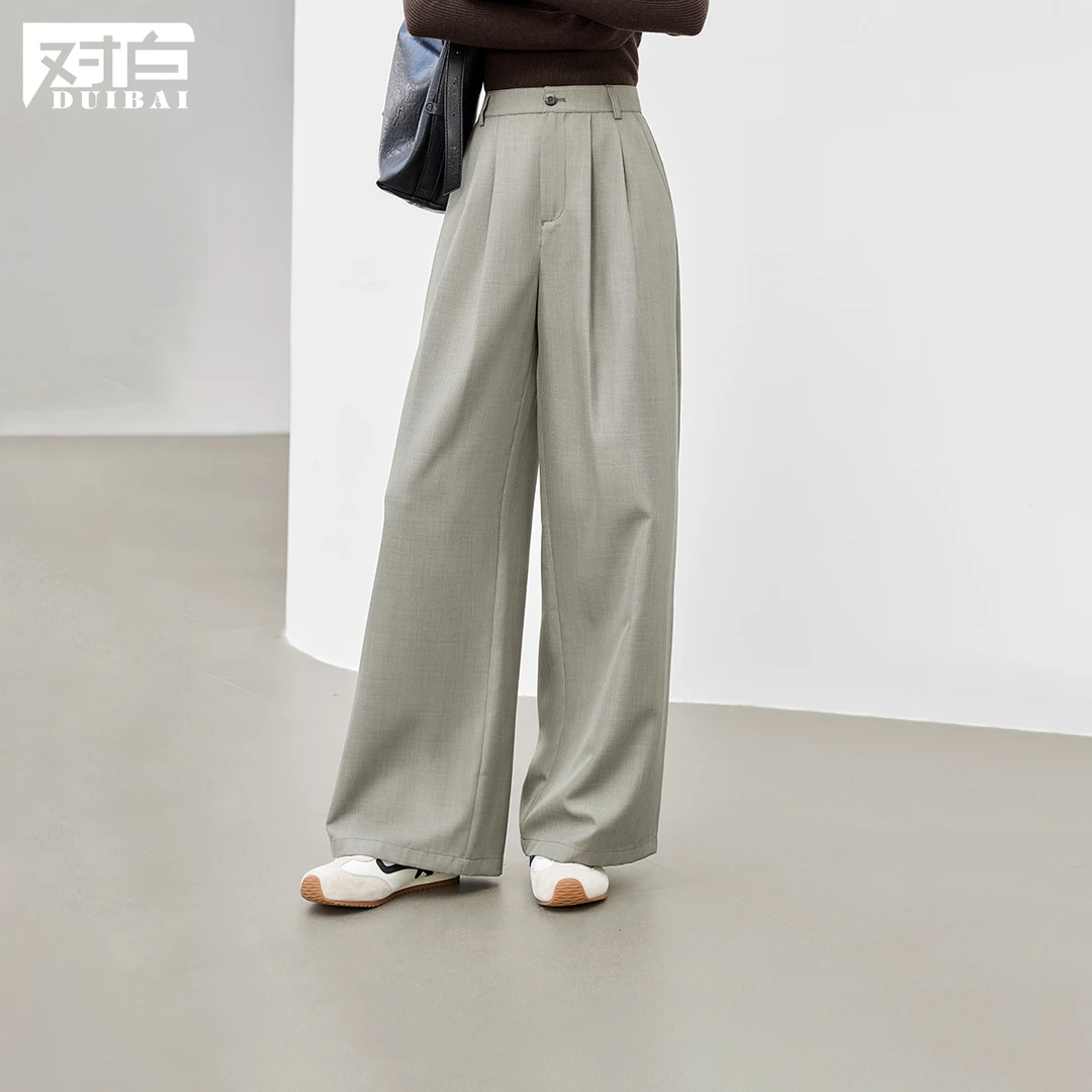 对白垂感显瘦黑色西装裤休闲裤女2025秋新款宽松压褶老钱风阔腿裤