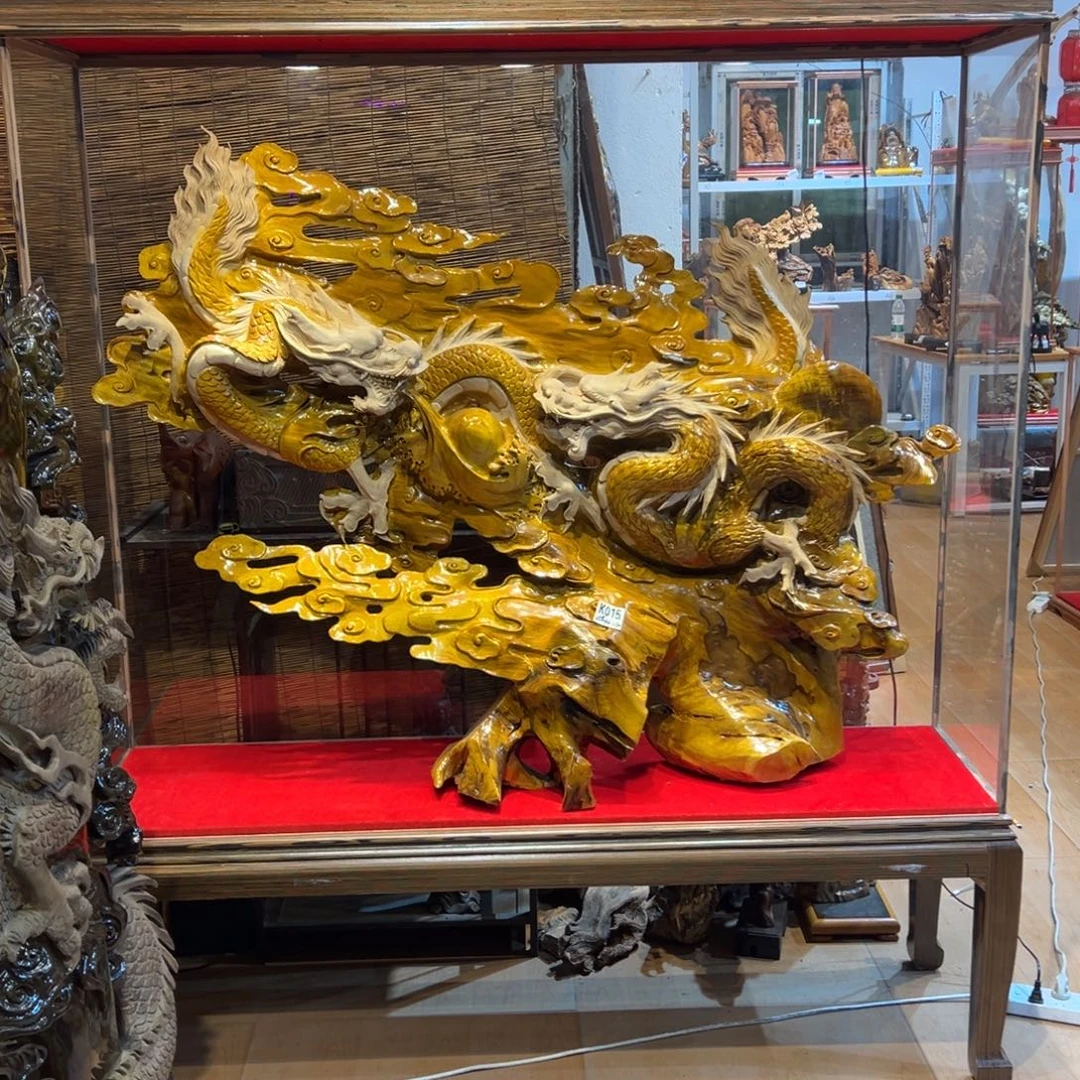 悍***匪金丝楠双龙戏珠居家摆件