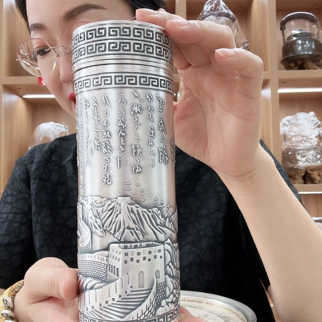 盖碗银杯子保温杯足银999