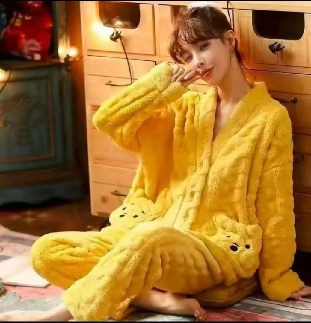 北高绒睡衣女秋冬季可外穿外出法兰绒家居服女冬加厚加绒外出可穿