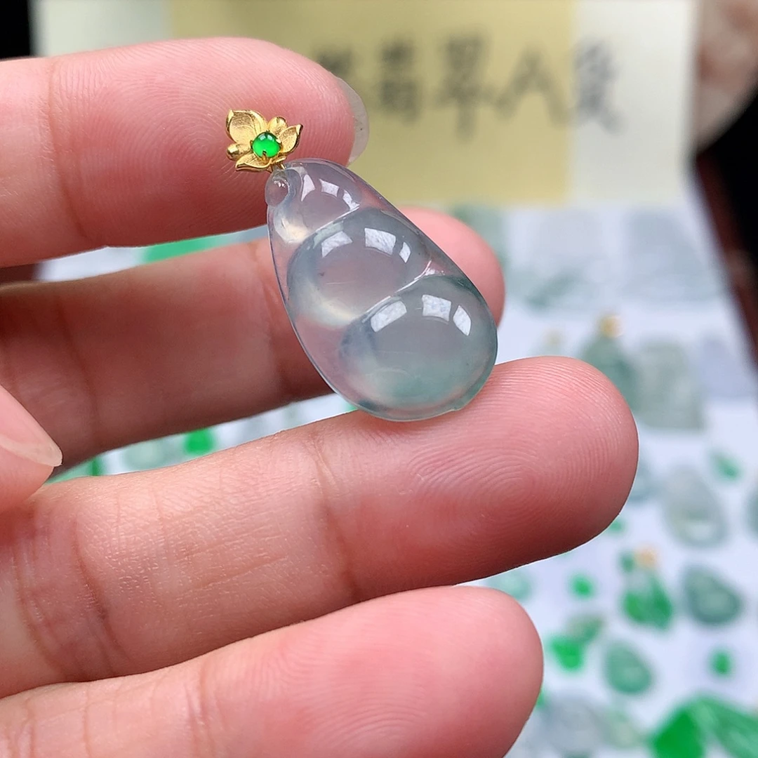 翡翠散珠18K金镶嵌缅甸天然A货翡翠冰种豆子