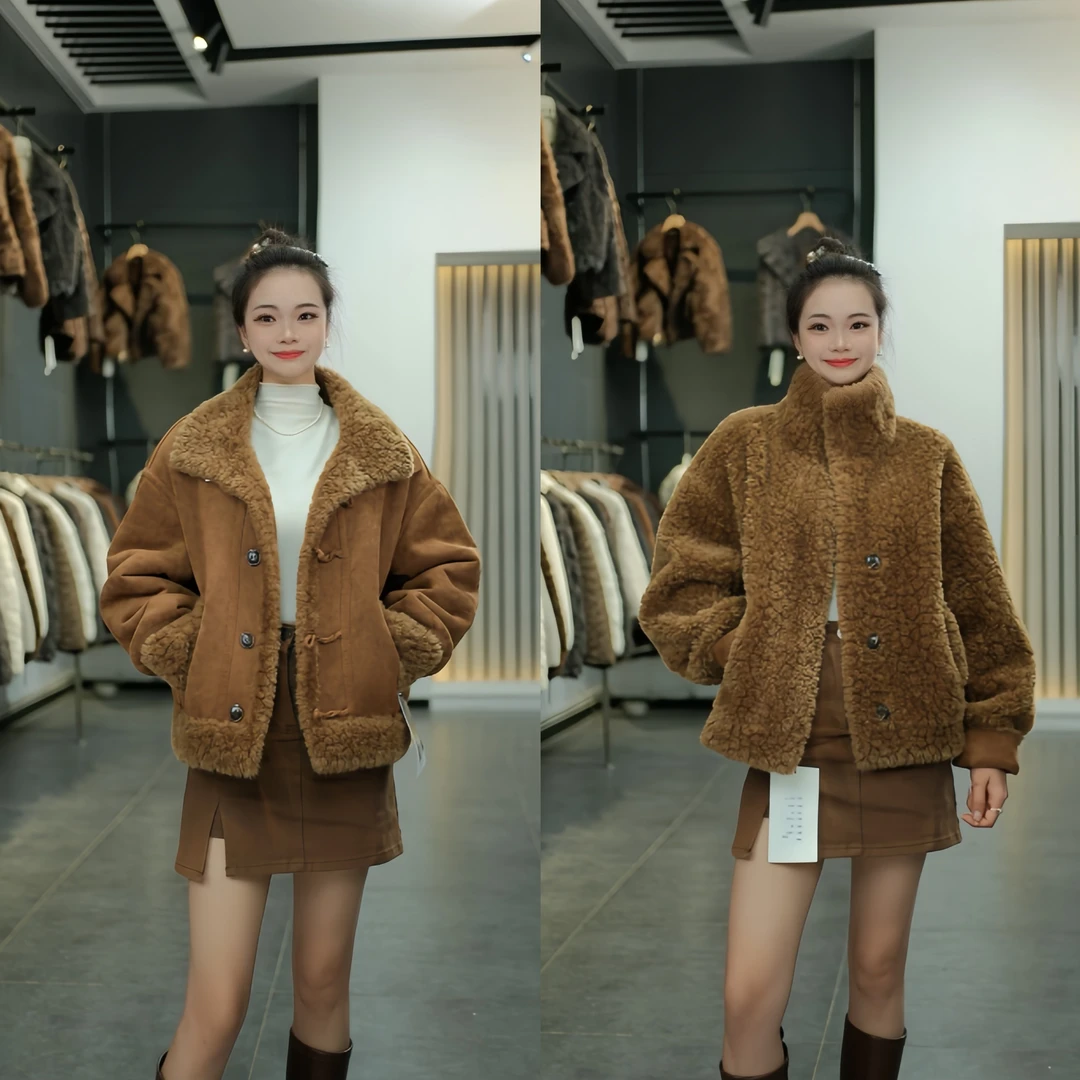 2025新款【双面双穿】毛毛立领时尚女式冬季外套保暖显瘦宽松Y29803