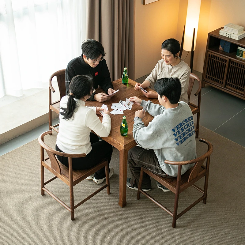 木笙记新中式实木休闲桌正方形洽谈桌黑胡桃木家用掼蛋桌棋牌桌子