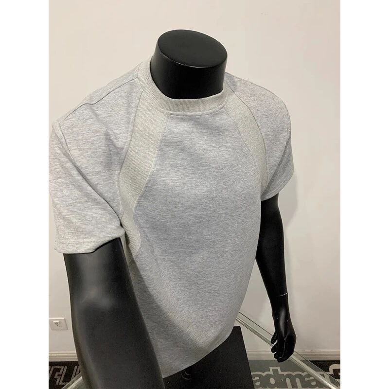 300g澳产氨纶太空棉空气层拼接短袖T恤男抗皱硬挺短款boxy版夏季