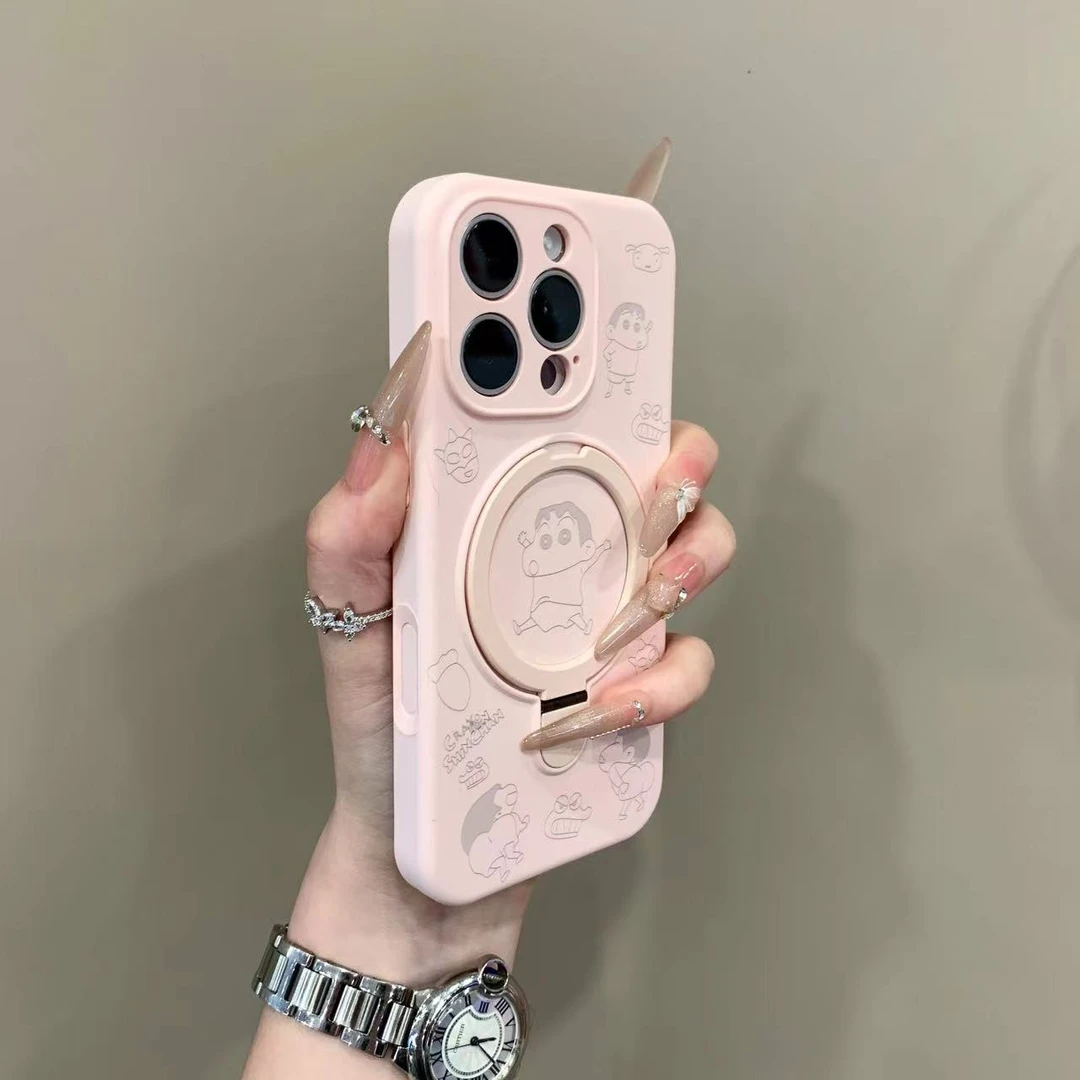 蜡笔小新液态磁吸支架适用iPhone16pro手机壳15promax网红14防摔