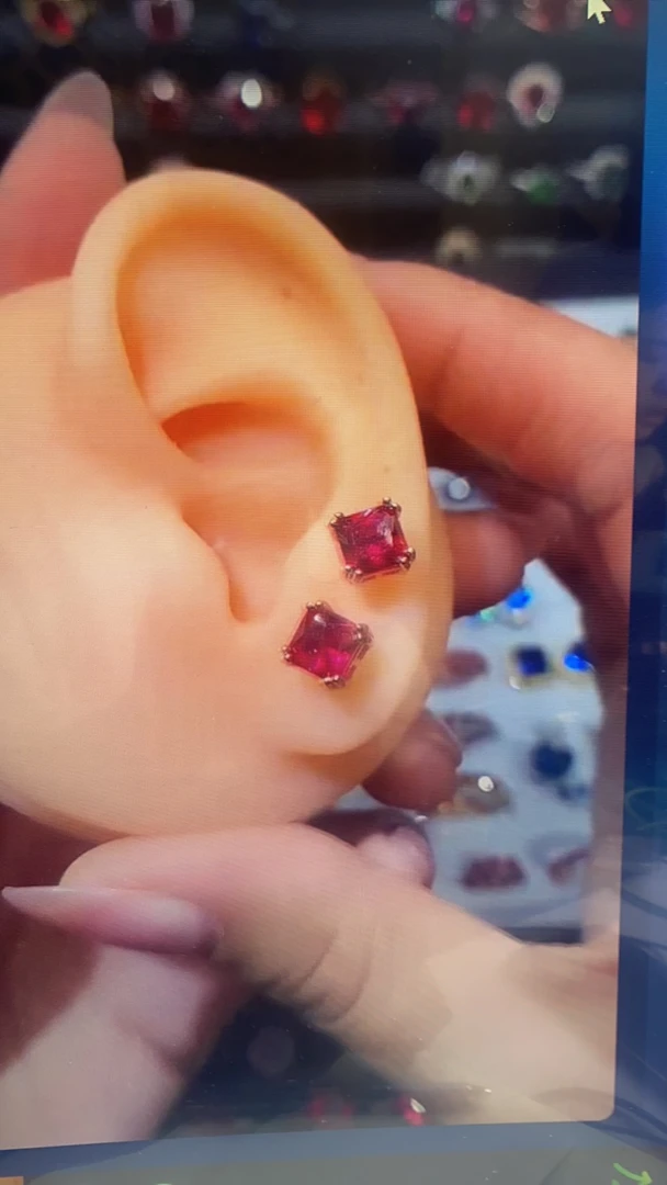 红宝石耳饰银镶6玫瑰金