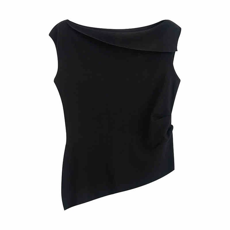 艾2025夏季新品气质百搭不规则斜肩冰丝修身针织衫T恤上衣女8190